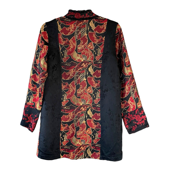 CITRON SANTA MONICA Women's Size Small Black Red Gold Silk Blend Brocade Jacket - Picture 4 of 8
